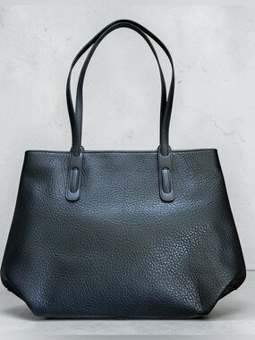 Tumbled Grain Leather “Andria” Tote, BLACK